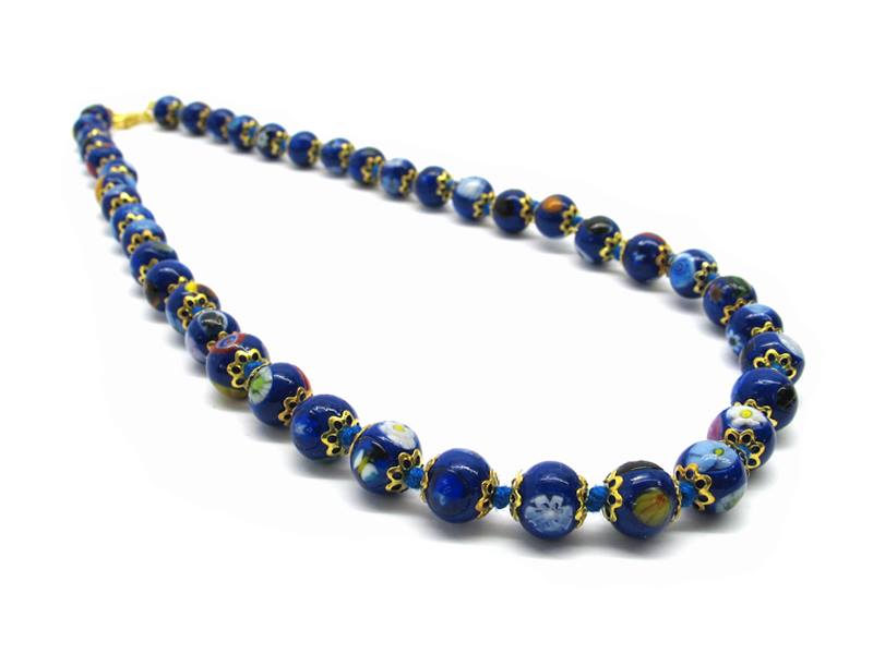 Dark Blue Murano Glass Bead Necklace